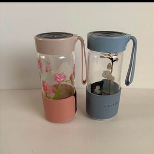 Floral Glass Water Bottles with Sleeves